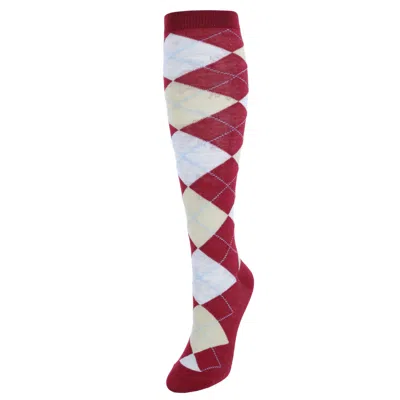 Ctm Women's Fun Colored Argyle Plaid Knee High Socks (1 Pair) In Red