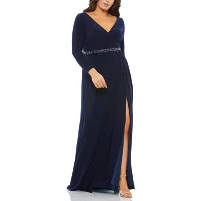 Mac Duggal Plus Beaded Belt Jersey Faux Wrap Multicolor Gown In Multi