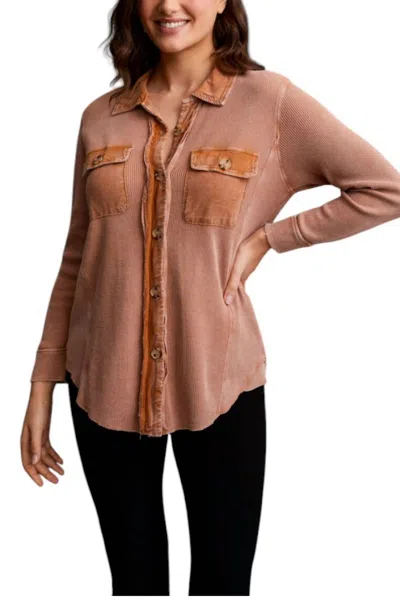 Tribal Waffle Button Down Shacket In Almond In Pink