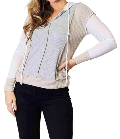 Double Take Chic Color Block Hoodie With Seam Details In Light Gray In Multi