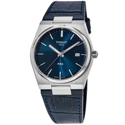 Tissot Prx Quartz Blue Dial Leather Strap Men's Watch In Blue