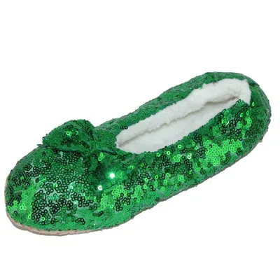 Alotta Knits Women's Sequins Ballerina Slippers With Sherpa Fleece Lining In Green