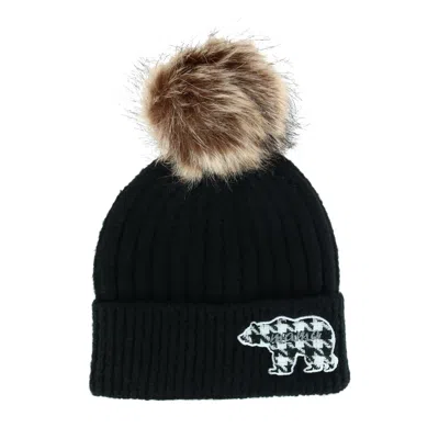 David & Young Women's Mama Bear Beanie Hat With Houndstooth Patch In Black