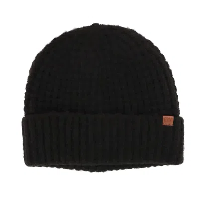 David & Young Women's Waffle Knit Winter Beanie With Cuff In Black