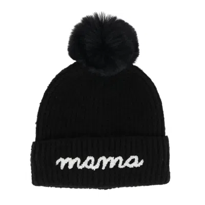 David & Young Women's Mama Knit Winter Beanie With Matching Pom In Black
