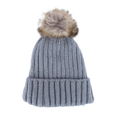 Ctm Women's Metallic Shimmer Winter Knit Lined Beanie With Pom In Grey