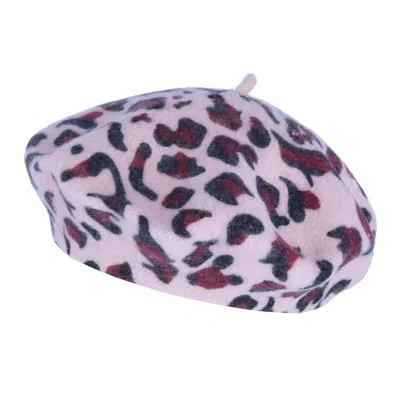 Angela & William Women's French Leopard Print Wool Beret Hat In Pink