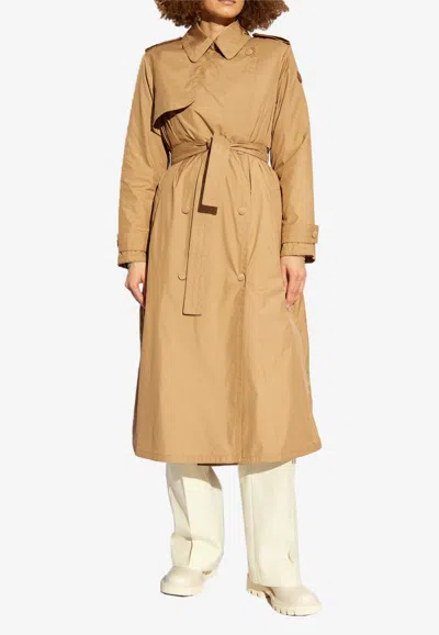 Moncler Barbetane Double-breasted Trench Coat In Brown