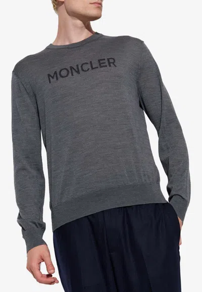 Moncler Logo-print Wool Jumper In Gray
