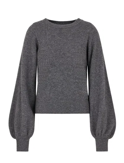 Emporio Armani Asv Balloon-sleeve Jumper In A Cashmere And Virgin Wool Blend In Grigio Sc. Mel