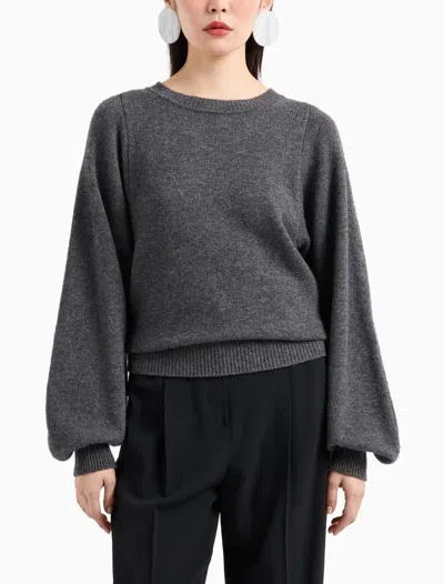 Emporio Armani Asv Balloon-sleeve Jumper In A Cashmere And Virgin Wool Blend In Grigio Sc. Mel