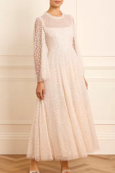 Needle & Thread Scatter Dot Round Neck Ankle Gown In Champagne