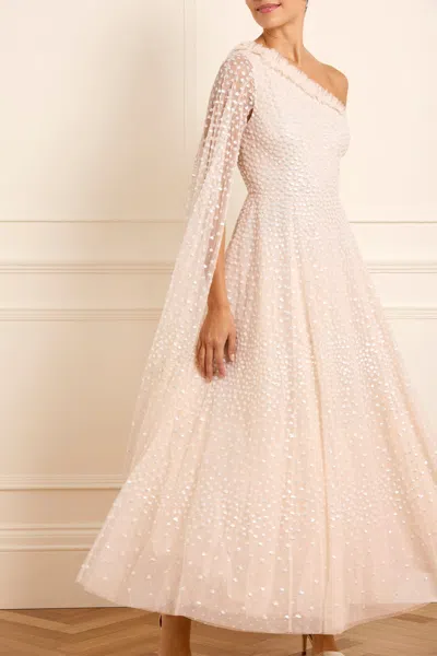 Needle & Thread Scatter Dot One-shoulder Ankle Gown In Champagne