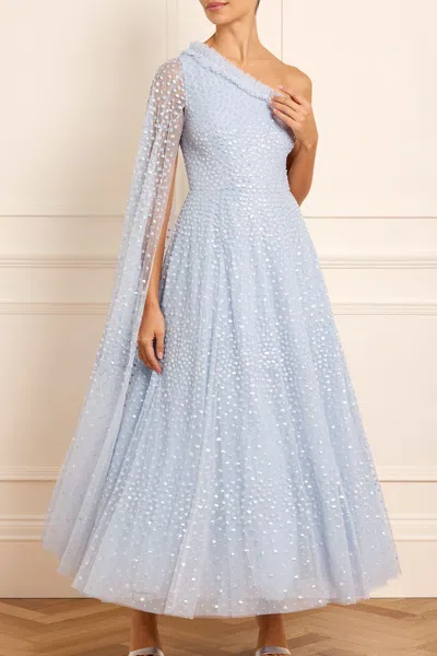 Needle & Thread Scatter Dot One-shoulder Sequin Ankle Gown In Blue