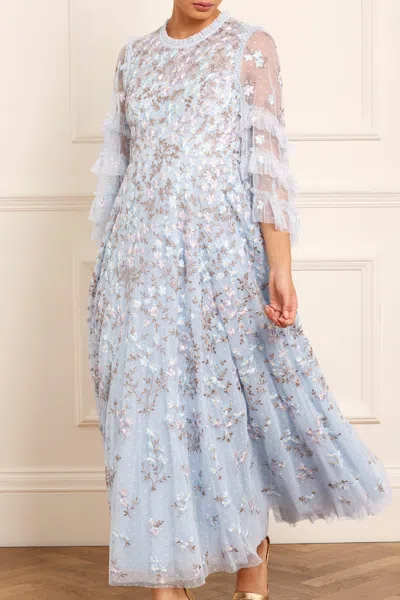 Needle & Thread Everett Bloom Round Neck Ankle Gown In Blue