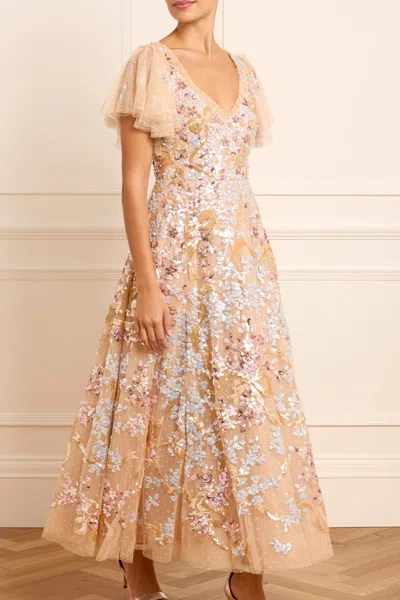 Needle & Thread Dancing Ribbon Sequin-embellished Tulle Gown In Gold