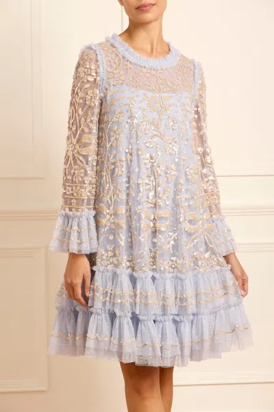 Needle & Thread Sequinned Lace Celia Mini Dress In Blue