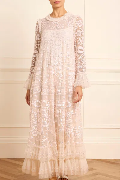 Needle & Thread Celia Long Sleeve Ankle Gown In Champagne