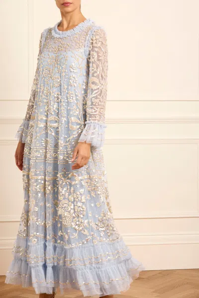 Needle & Thread Celia Long Sleeve Ankle Gown In Blue