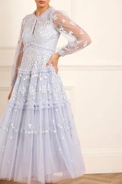 Needle & Thread Autumn Lace Long Sleeve Ankle Gown In Blue