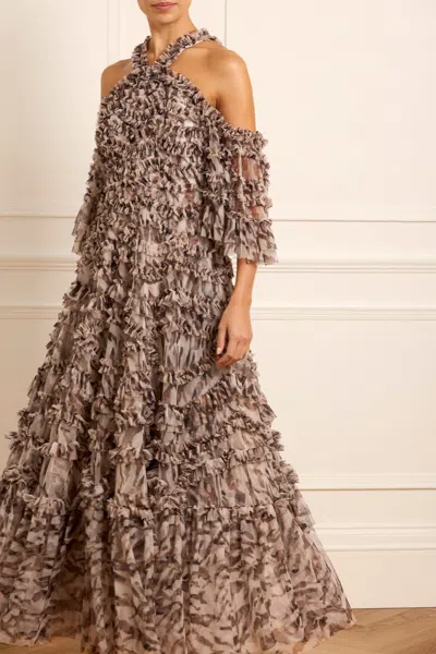 Needle & Thread Zebra Bronte Off-shoulder Gown In Multi