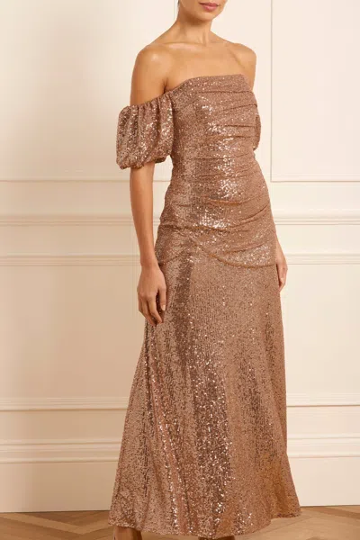 Needle & Thread Sunbeam Valentina Off-shoulder Gown In Brown