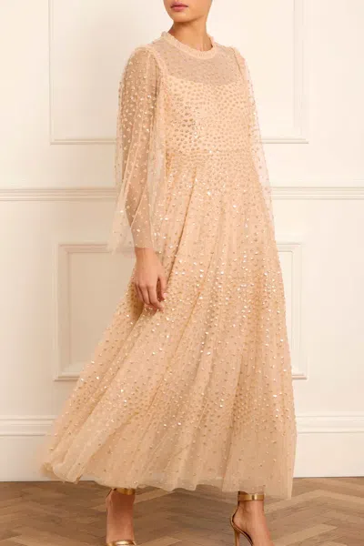Needle & Thread Scatter Dot Round Neck Ankle Gown In Gold
