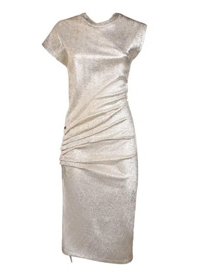 Rabanne Side Gathered-detail Midi Dress In Grey