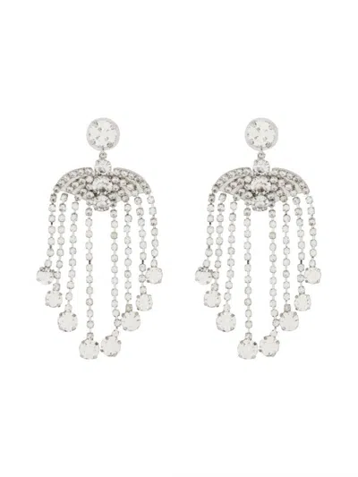 Self-portrait Crystal-embellished Silver-plated Drop Earrings In Silver