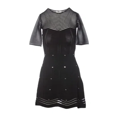 Elisabetta Franchi Fitted Mini Dress With Textured Design And Flared Hem In Black