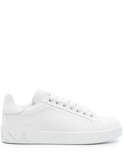 Dolce & Gabbana White Calfskin Portofino Sneakers In White