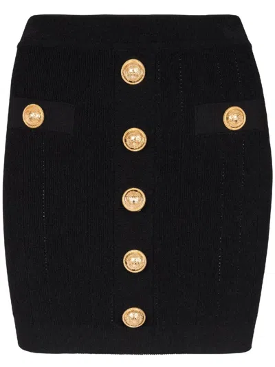 Shop Balmain Buttoned Knit Short Skirt In Black