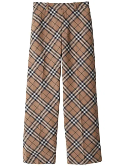Burberry Tailored Wool Blend Trousers With Nova Check Pattern In Multicolour