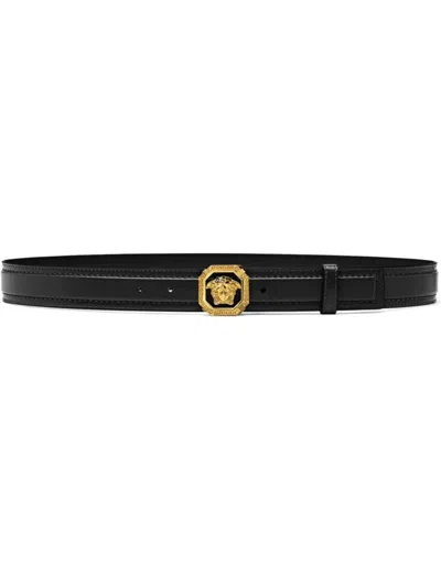 Versace La Medusa Leather Belt Man Belt Black Size 39.5 Calfskin In Black