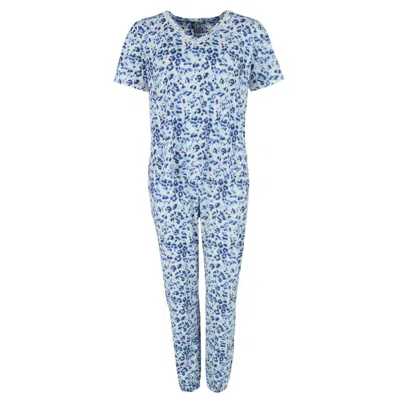 Pj Couture Women's V-neck Short Sleeve Jogger Set In Blue