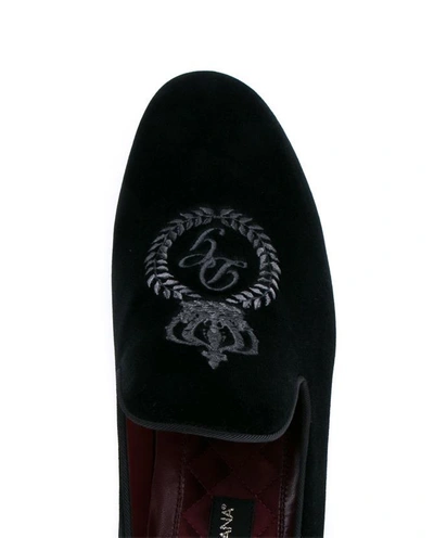 Shop Dolce & Gabbana Embroidered Velvet Loafers