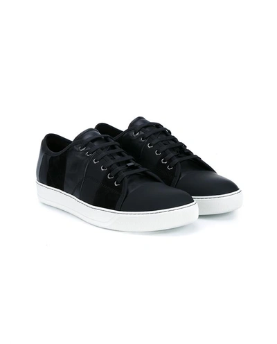 Shop Lanvin Striped Calfskin And Suede Basket Sneakers