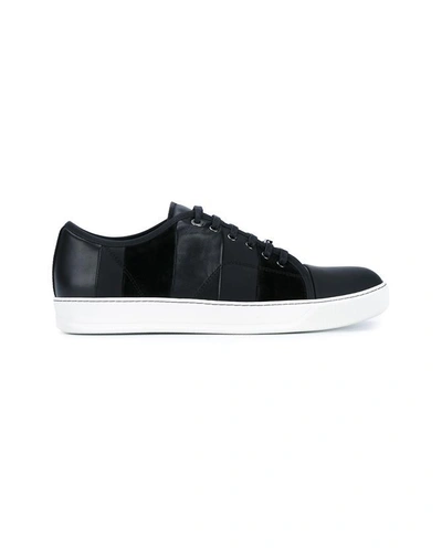 Shop Lanvin Striped Calfskin And Suede Basket Sneakers