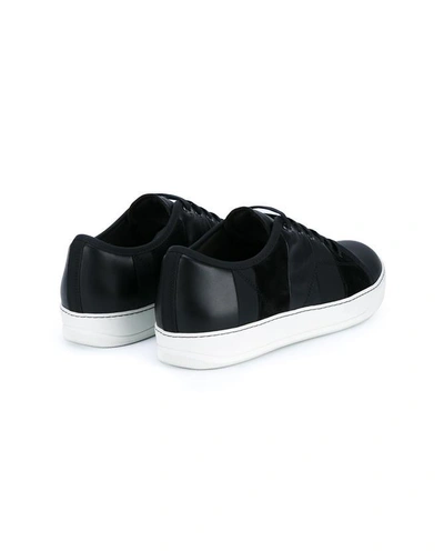 Shop Lanvin Striped Calfskin And Suede Basket Trainers
