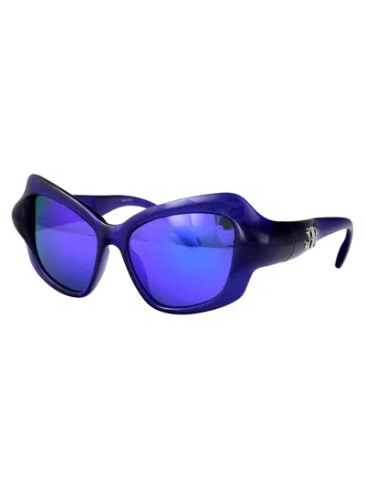 Balenciaga Injectate Blue Violet Sunglasses In Black