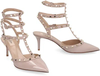 Valentino Garavani Rockstud Patent Leather Slingback Pumps In Neutral