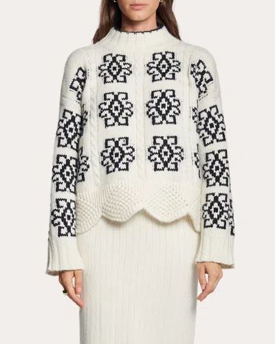 Eleven Six Sienna Cable-knit Intarsia Sweater In Ivory/black