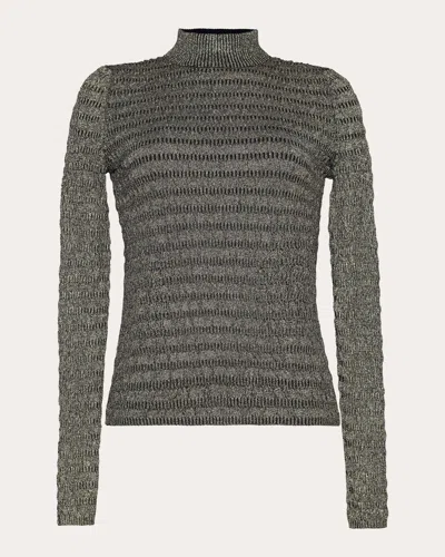 Eleven Six Clara Textured Mock-neck Sweater In Black/gold Lurex