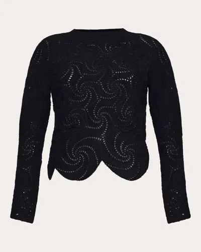 Eleven Six Women's Dahlia Cotton Alpaca Crocheted Mock Neck Top In Black