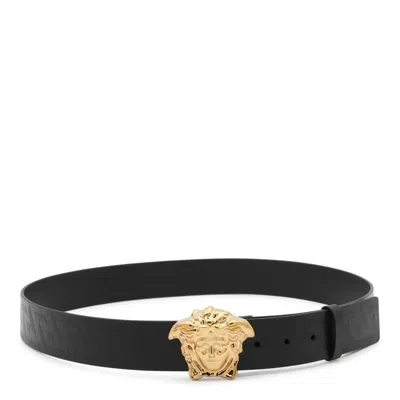 Versace La Medusa Leather Belt Man Belt Black Size 39.5 Calfskin In Black