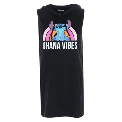 Jerry Leigh Women's Ohana Vibes Stitch Sleeveless Hooded Sleep Shirt Gown In Black