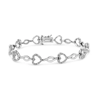 Haus Of Brilliance .925 Sterling Silver 1/4 Cttw Round-cut Diamond Alternating Heart And Leaf Link Bracelet In White
