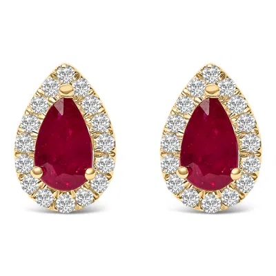 Haus Of Brilliance 10k Yellow Gold 5x3 Mm Pear-cut Ruby And 1/7 Cttw Diamond Halo Stud Earrings In Yellow