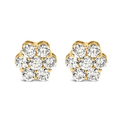 Haus Of Brilliance 14k Yellow Gold 1 1/2 Cttw 7 Stone Floral Cluster Round Brilliant Cut Diamond Stud Earrings With Scr In Yellow