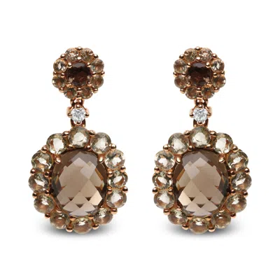 Haus Of Brilliance 18k Rose Gold Diamond Accent And Lemon And Oval Smoky Color Quartz Gemstone Dangle Drop Earring In Multi